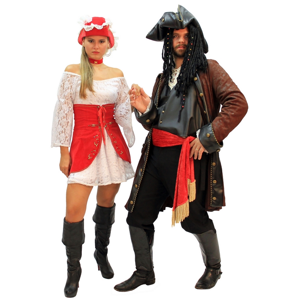 Fantasia de pirata masculino e feminino de Halloween, roupa de casal, traje  de pirata do Caribe adulto