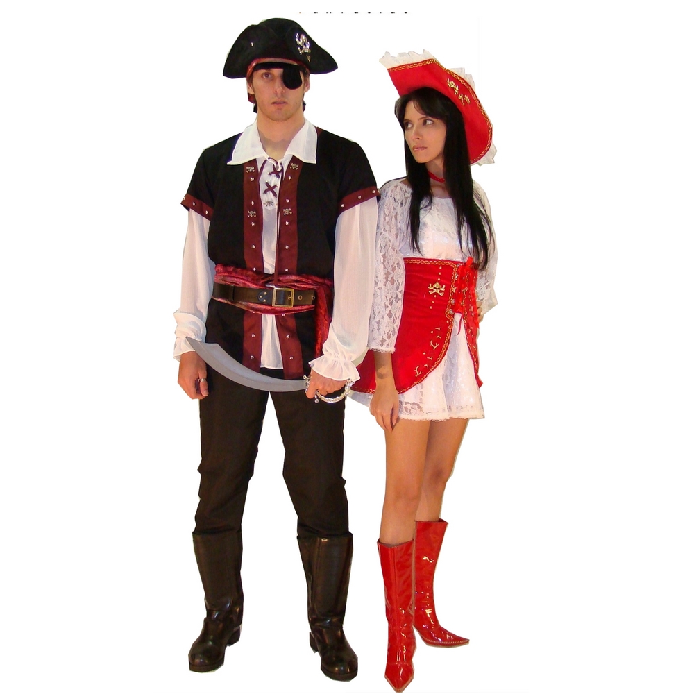 Fantasias Pirata Feminino e Pirata Masculino Adulto Casal (G)